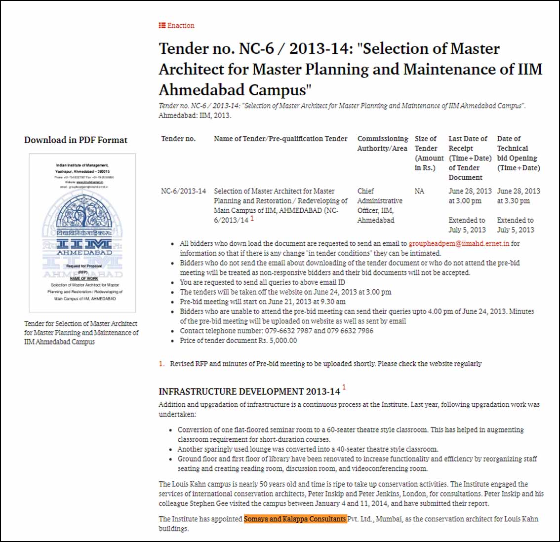 Tender no. NC-6 / 2013-14: 